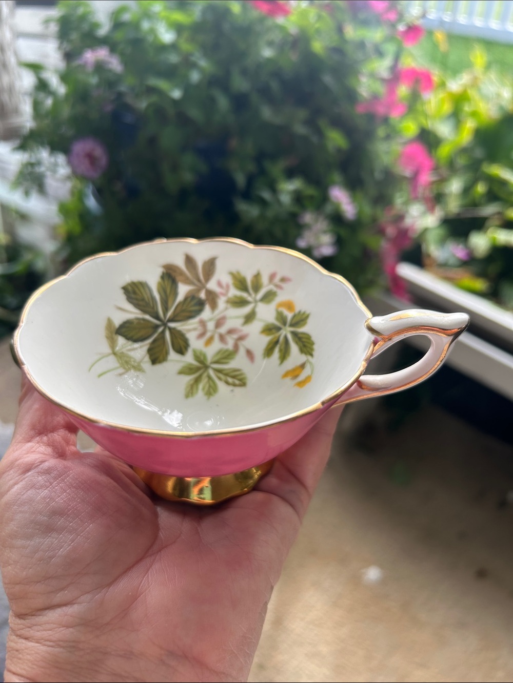 Vintage Royal Stafford Pink & Gold Botanical Fine Bone China Teacup